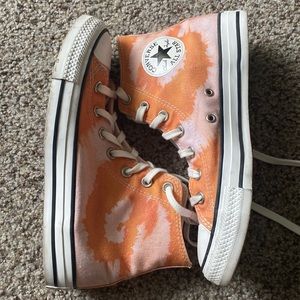Worn once! Pink and orange Converse high tops